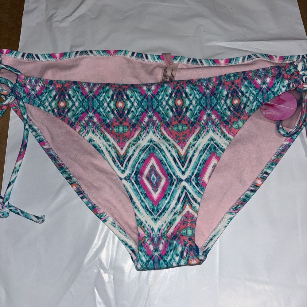 Raisins XL Bikini Bottoms Pink Turquoise Pattern Ties Cruise Beach NWT